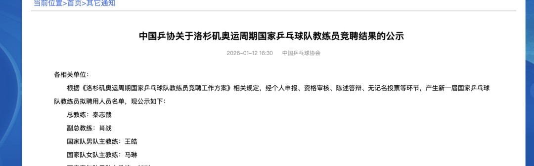 秦志戬、肖战、王皓、马琳等，拟聘国乒教练员
